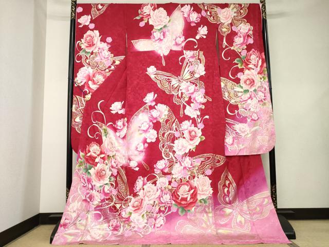 平和屋着物●豪華振袖　駒刺繍　花蝶文　暈し染め　金彩　正絹　逸品　AABL1406ck