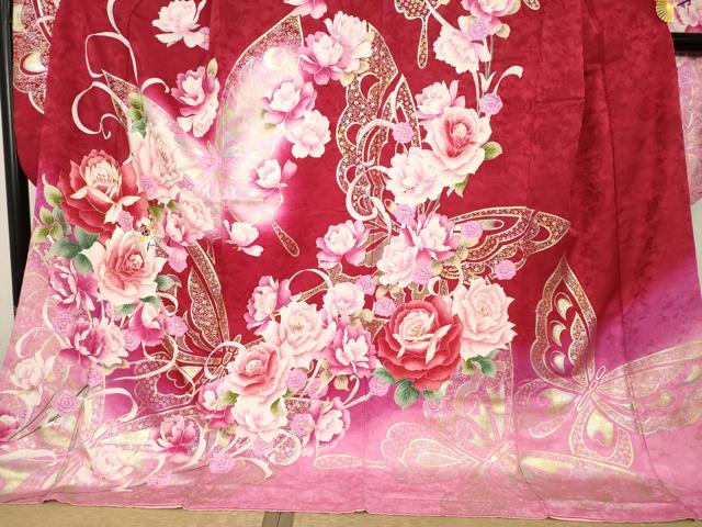 平和屋着物●豪華振袖　駒刺繍　花蝶文　暈し染め　金彩　正絹　逸品　AABL1406ck