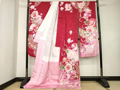 平和屋着物●豪華振袖　駒刺繍　花蝶文　暈し染め　金彩　正絹　逸品　AABL1406ck