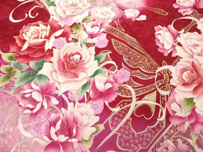 平和屋着物●豪華振袖　駒刺繍　花蝶文　暈し染め　金彩　正絹　逸品　AABL1406ck