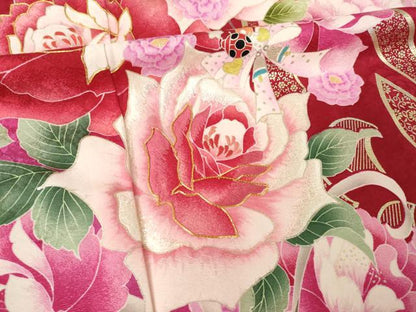 平和屋着物●豪華振袖　駒刺繍　花蝶文　暈し染め　金彩　正絹　逸品　AABL1406ck