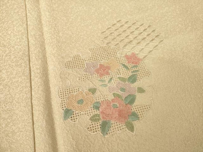 平和屋着物●訪問着　総刺繍　中国三大刺繍　スワトウ刺繍　汕頭刺繍　雪輪花文　暈し染め　正絹　逸品　AABL1409ck