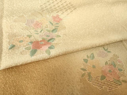 平和屋着物●訪問着　総刺繍　中国三大刺繍　スワトウ刺繍　汕頭刺繍　雪輪花文　暈し染め　正絹　逸品　AABL1409ck
