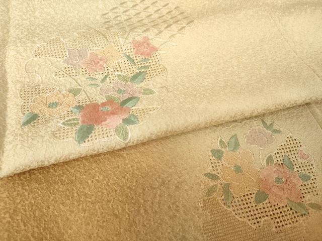 平和屋着物●訪問着　総刺繍　中国三大刺繍　スワトウ刺繍　汕頭刺繍　雪輪花文　暈し染め　正絹　逸品　AABL1409ck