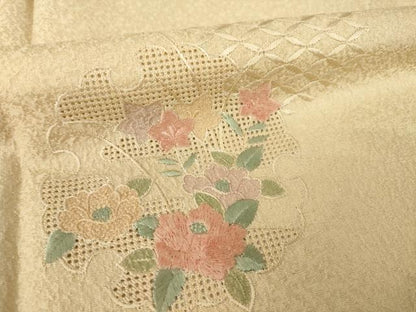 平和屋着物●訪問着　総刺繍　中国三大刺繍　スワトウ刺繍　汕頭刺繍　雪輪花文　暈し染め　正絹　逸品　AABL1409ck