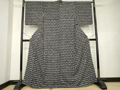 平和屋着物●上質な小紋　総絞り　七宝文　黒地　正絹　逸品　AABL1410ck