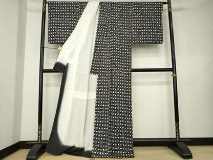 平和屋着物●上質な小紋　総絞り　七宝文　黒地　正絹　逸品　AABL1410ck