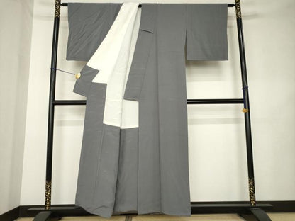 平和屋着物●染色作家　斉藤三才　色無地　煤色　正絹　逸品　AABL1414ck