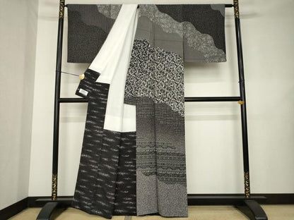 平和屋着物●訪問着　紀裳苑　道長花唐草文　黒地　京都きもの友禅扱い　正絹　逸品　AABL1416ck