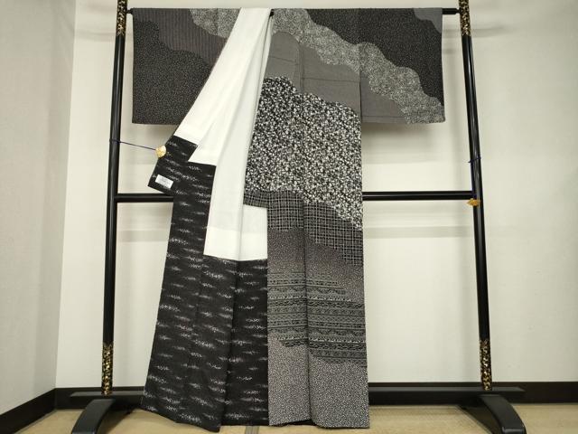 平和屋着物●訪問着　紀裳苑　道長花唐草文　黒地　京都きもの友禅扱い　正絹　逸品　AABL1416ck