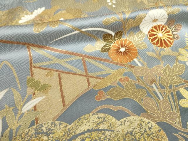平和屋着物●訪問着　駒刺繍　御所車花文　金彩　正絹　逸品　AABL1417ck