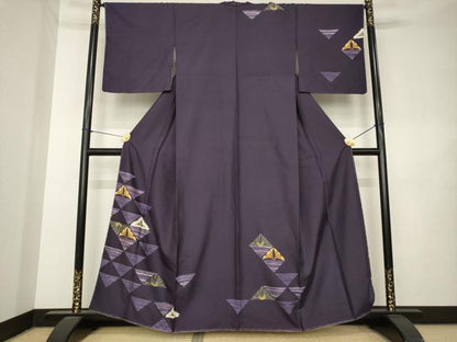 平和屋着物●訪問着　紬地　松　鱗文様　金彩　京都きもの友禅扱い　正絹　逸品　未使用　AABL1419ck