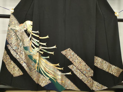 平和屋着物●豪華黒留袖　鳳凰花文　暈し染め　金彩　正絹　逸品　AABL1423ck