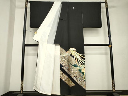 平和屋着物●豪華黒留袖　鳳凰花文　暈し染め　金彩　正絹　逸品　AABL1423ck