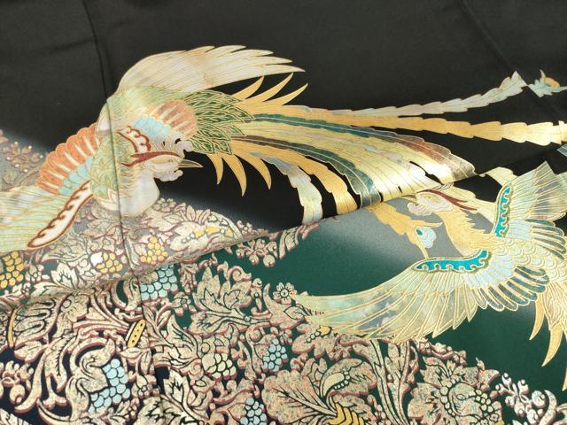 平和屋着物●豪華黒留袖　鳳凰花文　暈し染め　金彩　正絹　逸品　AABL1423ck