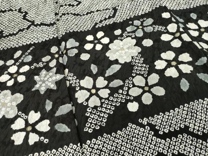 平和屋着物●訪問着　総絞り　横段花文　黒地　正絹　逸品　AABL1427ck