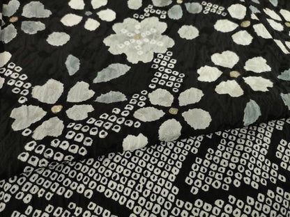 平和屋着物●訪問着　総絞り　横段花文　黒地　正絹　逸品　AABL1427ck