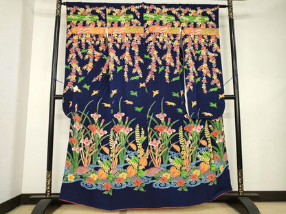 平和屋着物●豪華振袖　紅型　流水花文　正絹　逸品　AABL1432ck