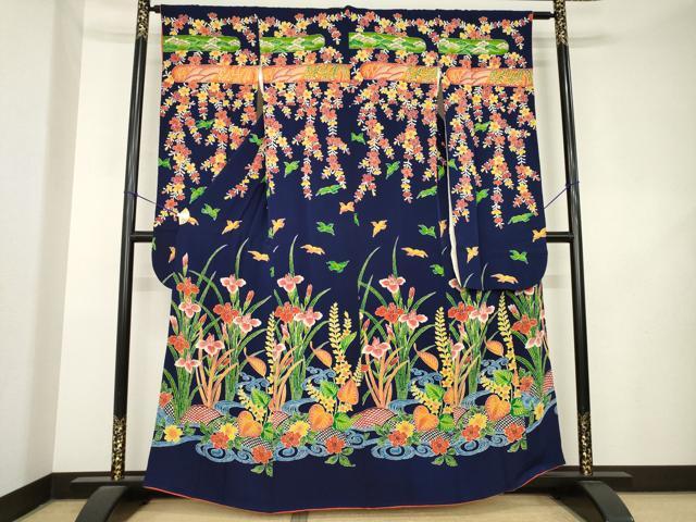 平和屋着物●豪華振袖　紅型　流水花文　正絹　逸品　AABL1432ck