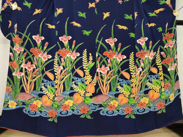 平和屋着物●豪華振袖　紅型　流水花文　正絹　逸品　AABL1432ck