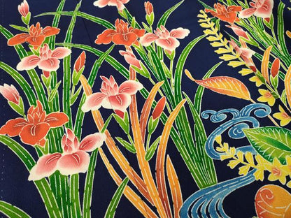 平和屋着物●豪華振袖　紅型　流水花文　正絹　逸品　AABL1432ck