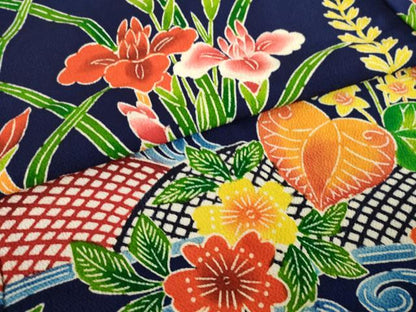 平和屋着物●豪華振袖　紅型　流水花文　正絹　逸品　AABL1432ck