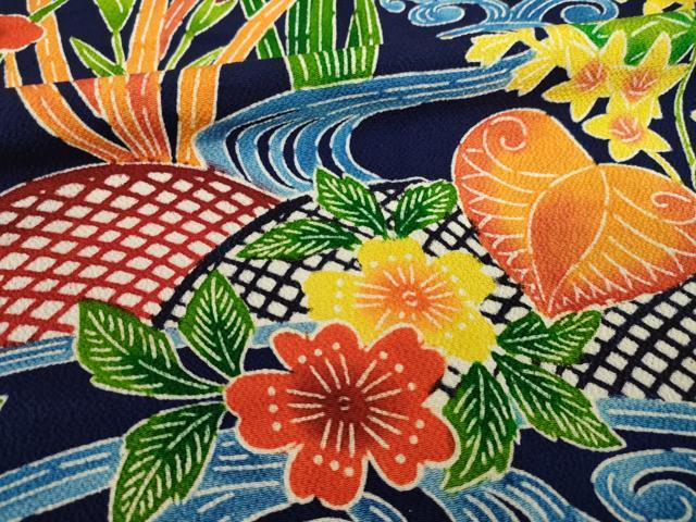 平和屋着物●豪華振袖　紅型　流水花文　正絹　逸品　AABL1432ck