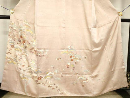 平和屋着物●創業460年・千總　訪問着　駒刺繍　吉祥花文　暈し染め　金彩　反端付き　正絹　逸品　AABL1434ck