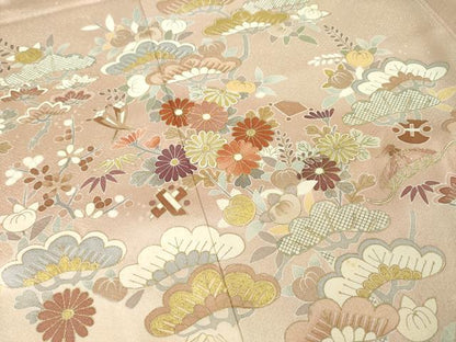 平和屋着物●創業460年・千總　訪問着　駒刺繍　吉祥花文　暈し染め　金彩　反端付き　正絹　逸品　AABL1434ck