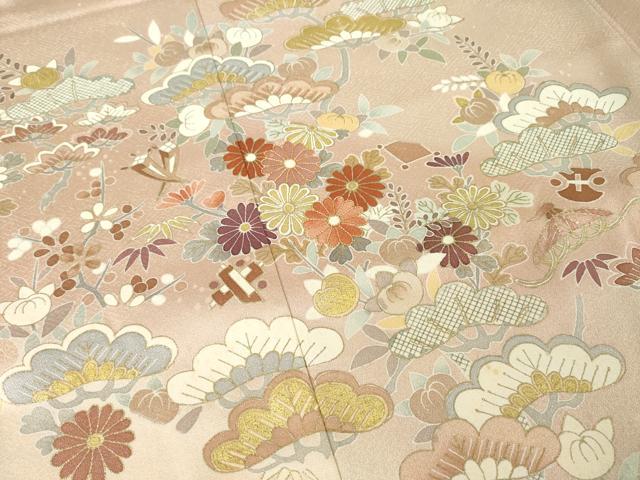 平和屋着物●創業460年・千總　訪問着　駒刺繍　吉祥花文　暈し染め　金彩　反端付き　正絹　逸品　AABL1434ck