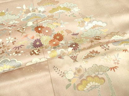 平和屋着物●創業460年・千總　訪問着　駒刺繍　吉祥花文　暈し染め　金彩　反端付き　正絹　逸品　AABL1434ck