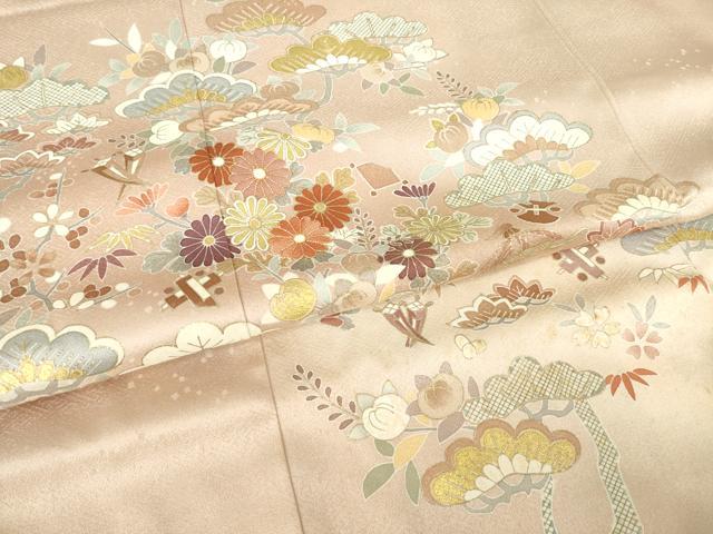 平和屋着物●創業460年・千總　訪問着　駒刺繍　吉祥花文　暈し染め　金彩　反端付き　正絹　逸品　AABL1434ck