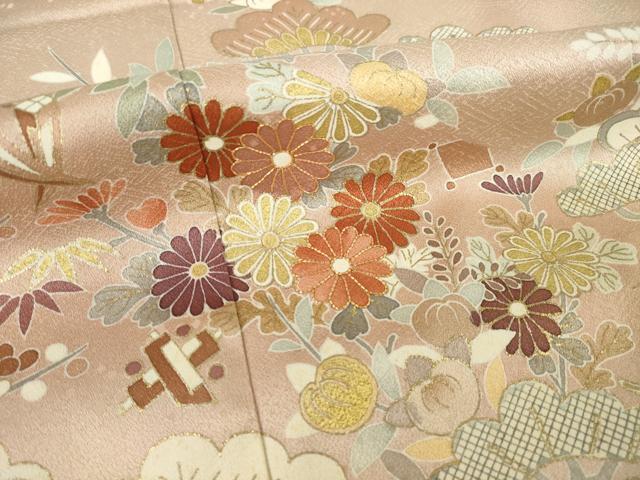 平和屋着物●創業460年・千總　訪問着　駒刺繍　吉祥花文　暈し染め　金彩　反端付き　正絹　逸品　AABL1434ck