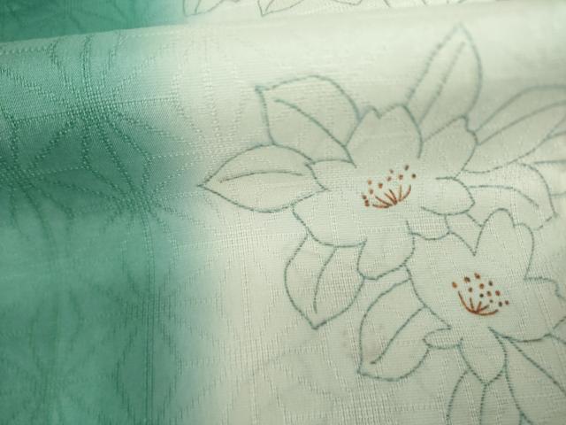 平和屋着物●長襦袢　単衣　花間道　暈し染め　反端付き　正絹　逸品　AABL1435ck