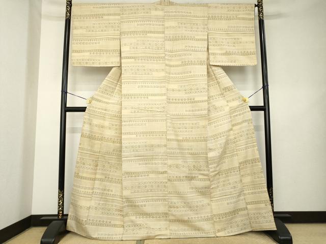 平和屋着物●上質な紬　横段文　正絹　逸品　AABL1436ck