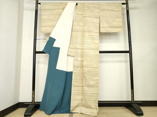 平和屋着物●上質な紬　横段文　正絹　逸品　AABL1436ck
