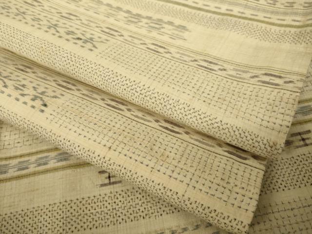 平和屋着物●上質な紬　横段文　正絹　逸品　AABL1436ck