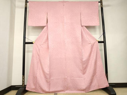 平和屋着物●上質な色無地　舞花地紋　結びふみ　紅梅色　正絹　逸品　未使用　AABL1438ck