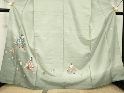 平和屋着物●白山紬　訪問着　友禅　作家物　童子　暈し染め　正絹　逸品　AABL1439ck