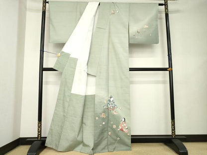 平和屋着物●白山紬　訪問着　友禅　作家物　童子　暈し染め　正絹　逸品　AABL1439ck