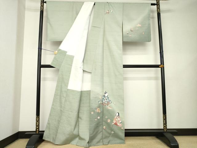 平和屋着物●白山紬　訪問着　友禅　作家物　童子　暈し染め　正絹　逸品　AABL1439ck
