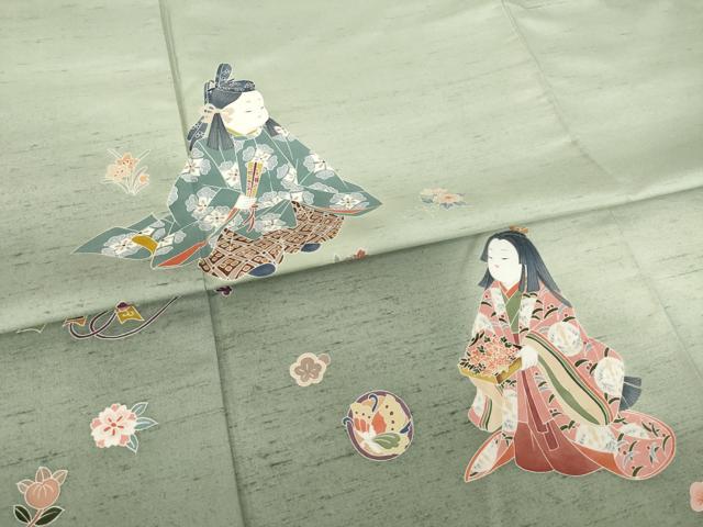 平和屋着物●白山紬　訪問着　友禅　作家物　童子　暈し染め　正絹　逸品　AABL1439ck