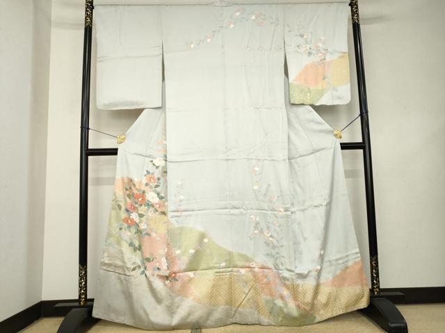 平和屋着物●訪問着　道長草花文　金彩　正絹　逸品　AABL1440ck