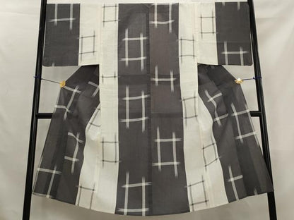 平和屋着物＊夏物　男性　小紋　浴衣兼用　井桁絣　綿麻　逸品　AABL1441st
