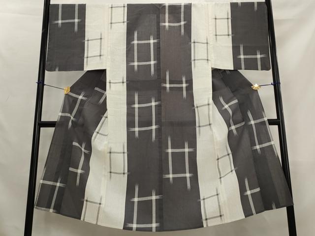 平和屋着物＊夏物　男性　小紋　浴衣兼用　井桁絣　綿麻　逸品　AABL1441st