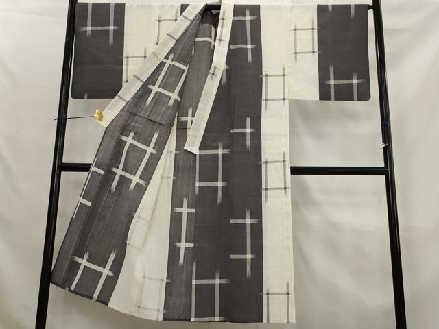 平和屋着物＊夏物　男性　小紋　浴衣兼用　井桁絣　綿麻　逸品　AABL1441st