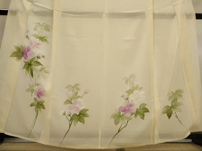 平和屋着物＊夏物　訪問着　絽　手描き　草花文　正絹　逸品　AABL1443st