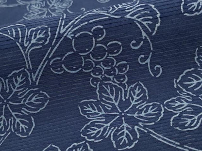 平和屋着物＊夏物　小紋　絽　藍染め　葡萄唐草文　正絹　逸品　AABL1446st