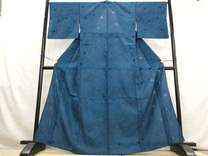 平和屋着物＊夏物　色無地　更紗花文紗　紺瑠璃色　正絹　逸品　AABL1460st