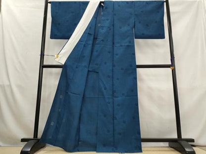 平和屋着物＊夏物　色無地　更紗花文紗　紺瑠璃色　正絹　逸品　AABL1460st
